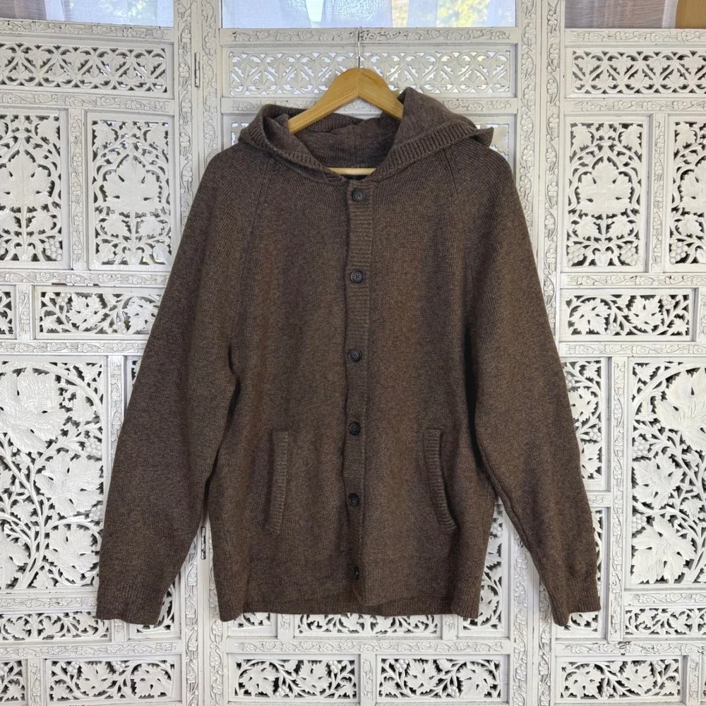 Banana Republic Wool Blend Brown Button Hooded Cardigan Mens Large Fisherman